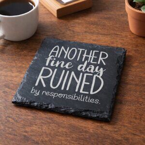 Custom Laser Engraved Slate Coasters - Set of 4 - Choose Funny Text Images